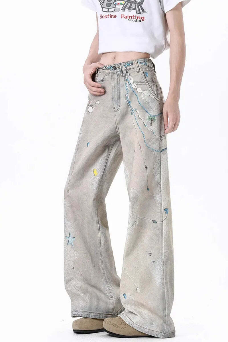 Tie-Dye Wide-Leg High Waist Jeans
