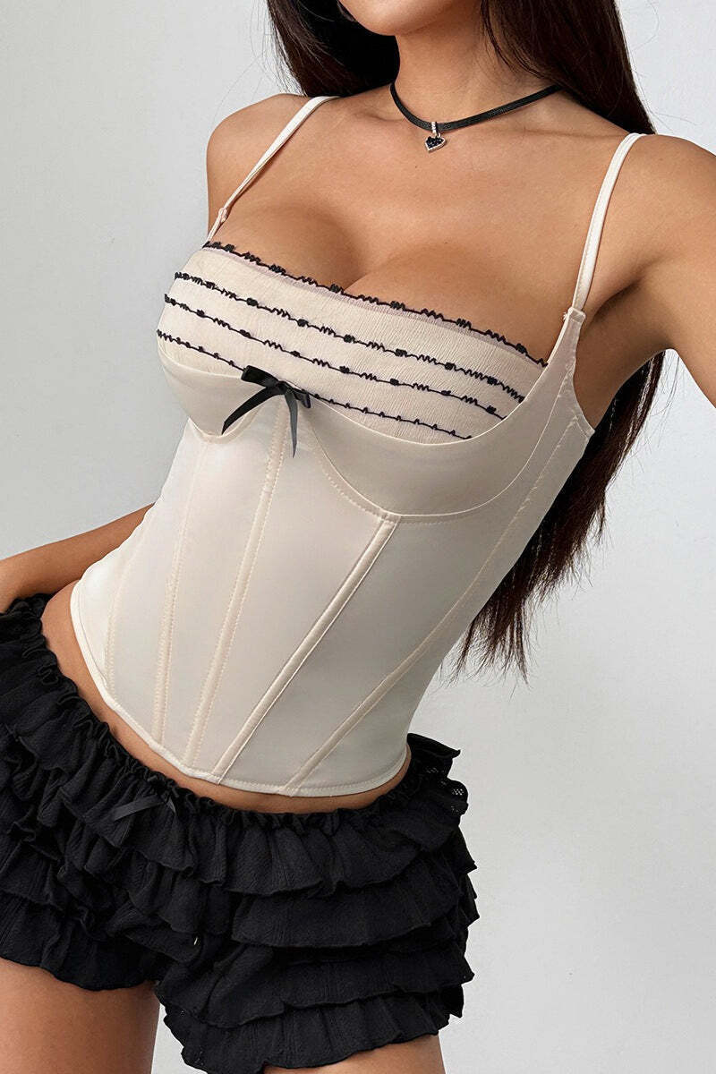 Tie Slim Lace Bow Bone Corset Cami Top