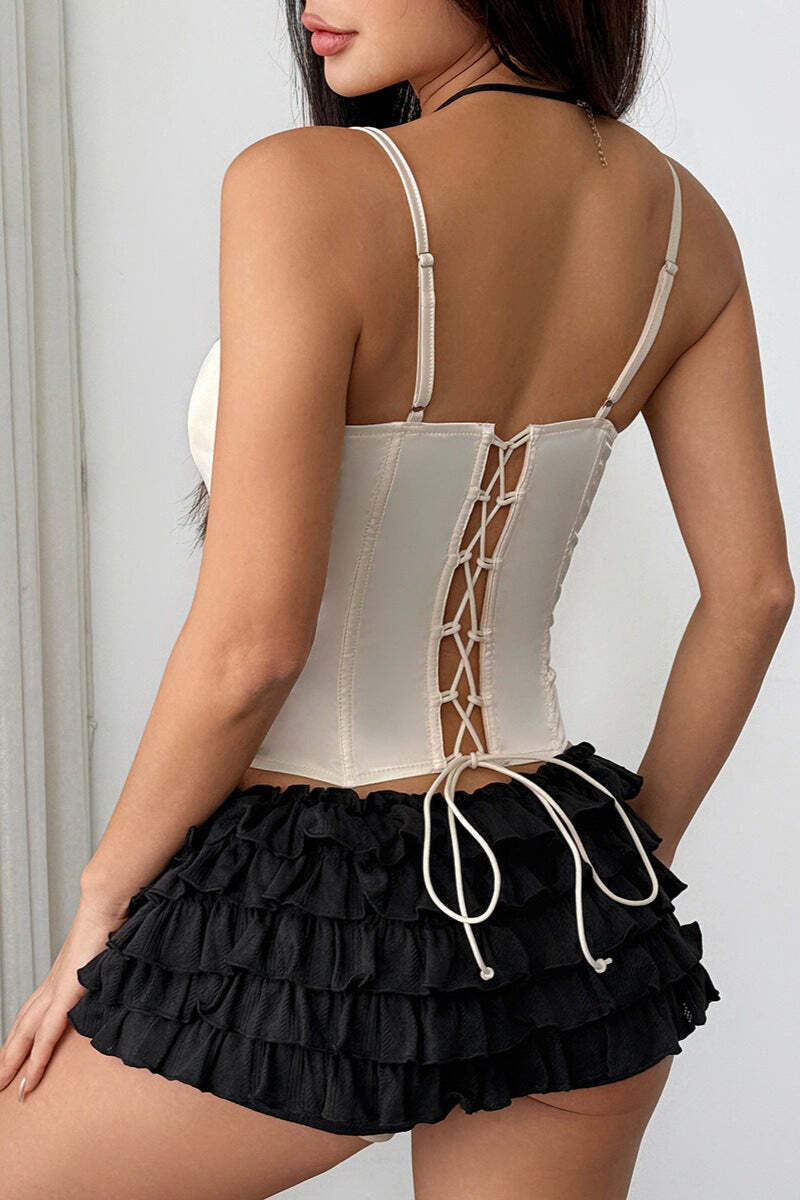 Tie Slim Lace Bow Bone Corset Cami Top Tie Slim Lace Bow Bone Corset Cami Top