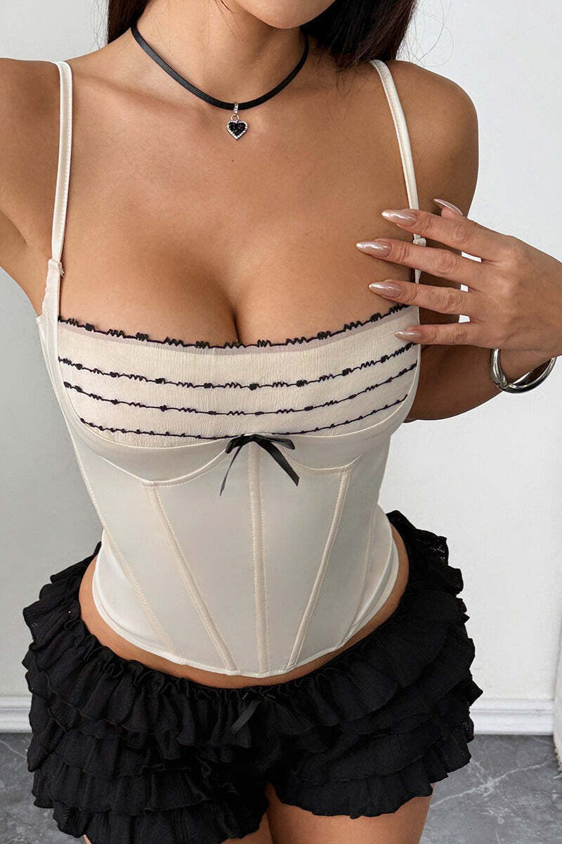 Tie Slim Lace Bow Bone Corset Cami Top Tie Slim Lace Bow Bone Corset Cami Top