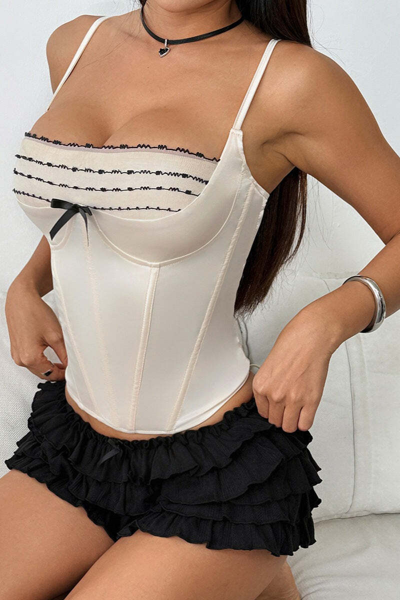 Tie Slim Lace Bow Bone Corset Cami Top Tie Slim Lace Bow Bone Corset Cami Top
