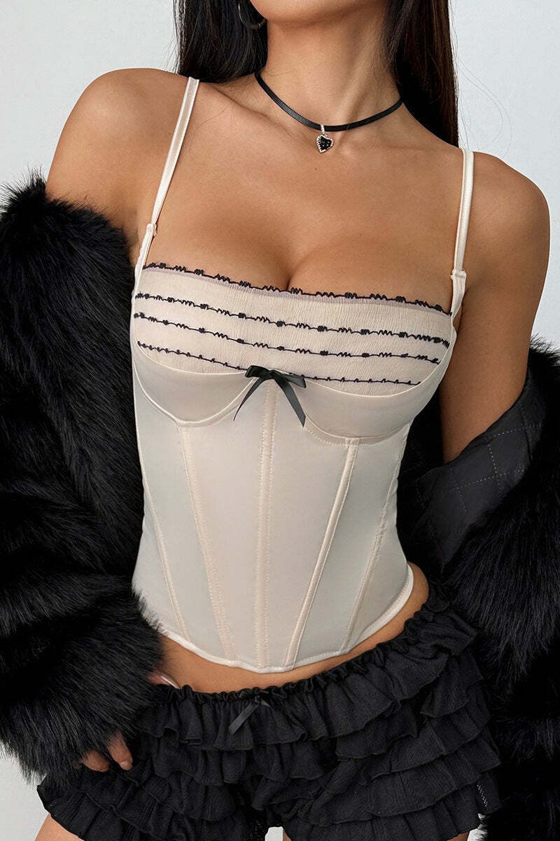 Tie Slim Lace Bow Bone Corset Cami Top Tie Slim Lace Bow Bone Corset Cami Top