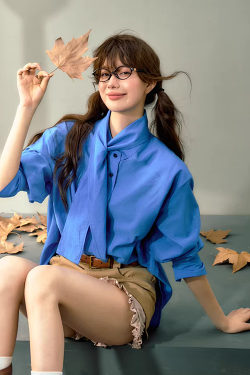 Tie-Up Long-Sleeve Shirt