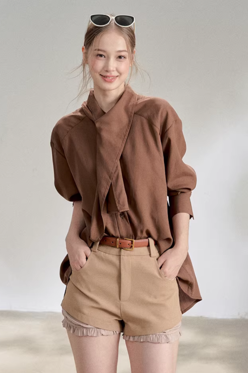 Tie-Up Long-Sleeve Shirt