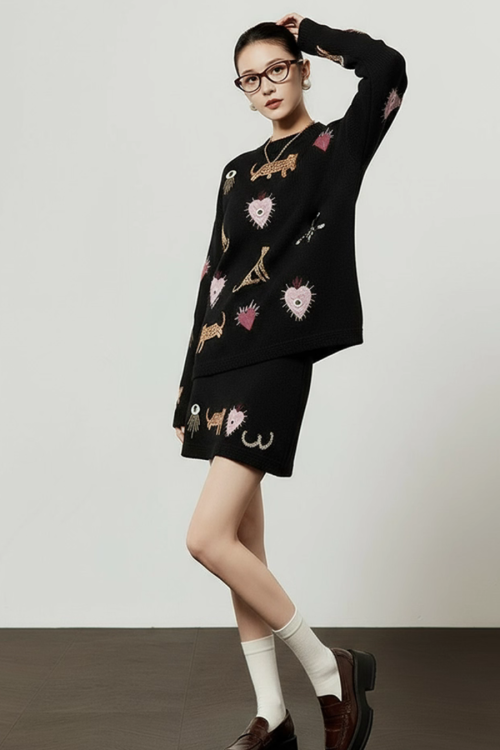 Tiger Heart Patch Knit & Skirt