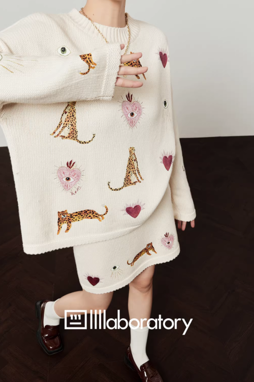 Tiger Heart Patch Knit & Skirt