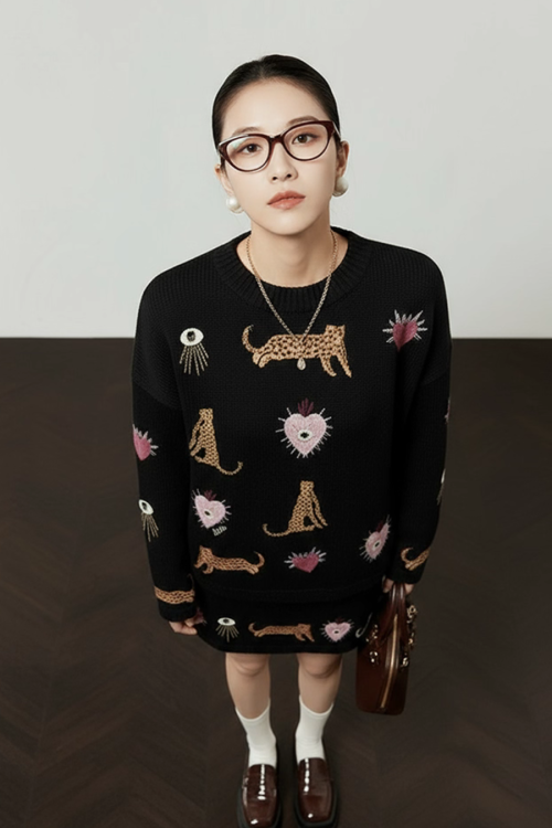 Tiger Heart Patch Knit & Skirt