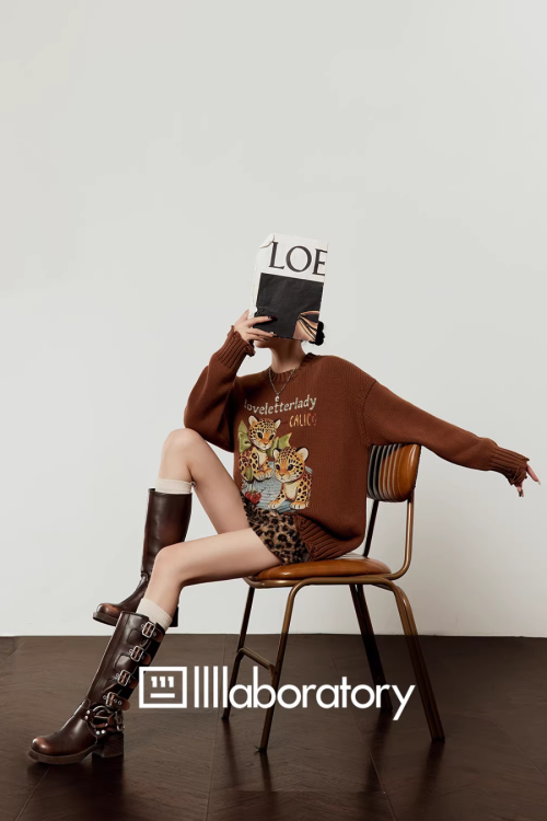 Tiger Print Knit Top / Leopard Mini Skirt