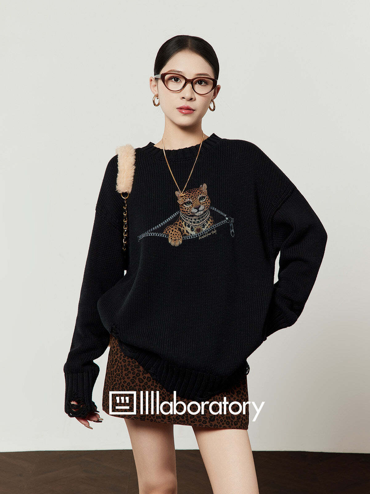 Tiger Round-Neck Knit / Leopard Mini Skirt