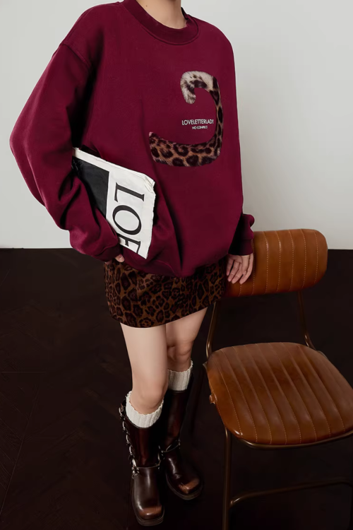 Tiger Tail Sweatshirt / Leopard Mini Skirt