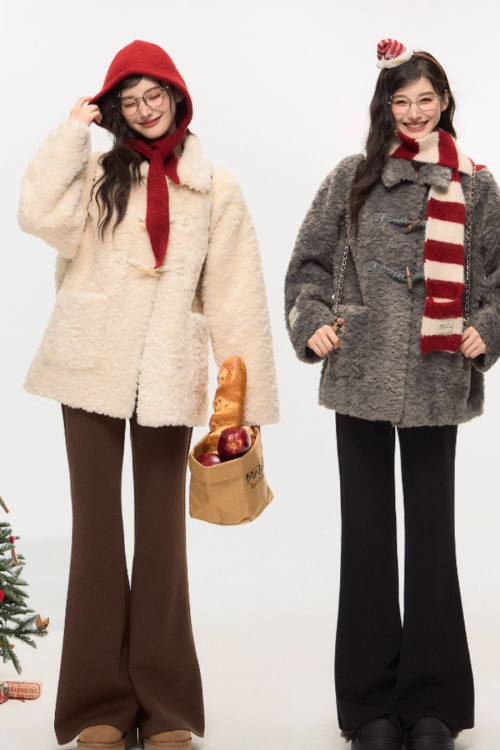 Toggle Fur Coat / Flare Pants