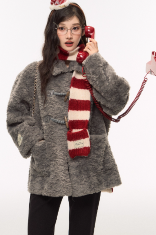 Toggle Fur Coat / Flare Pants