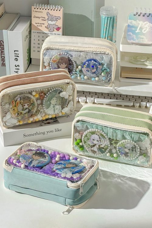 Transparent Ita Bag Pencil Case with Clear Window for Pin Display