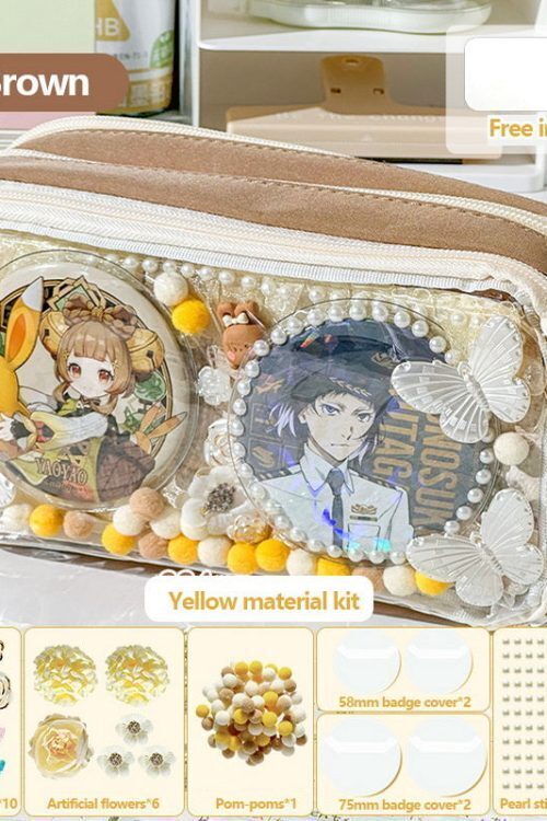 Transparent Ita Bag Pencil Case with Clear Window for Pin Display