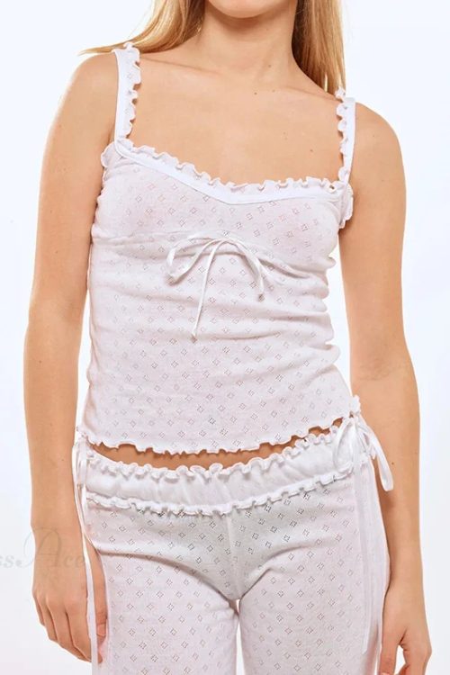 Tree Fungus Eyelet Sleeveless Cami Wide Leg Pants Two Pieces Set