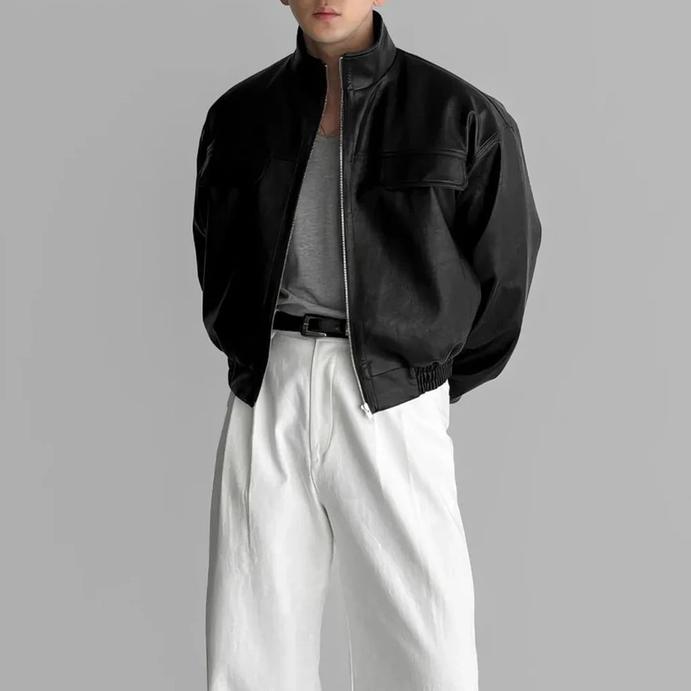 Trendy Motorcycle Pilot PU Leather Jacket