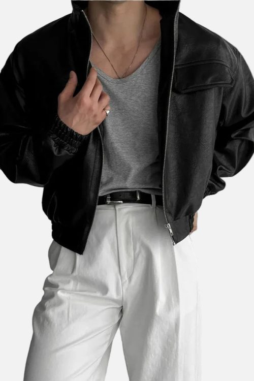 Trendy Motorcycle Pilot PU Leather Jacket