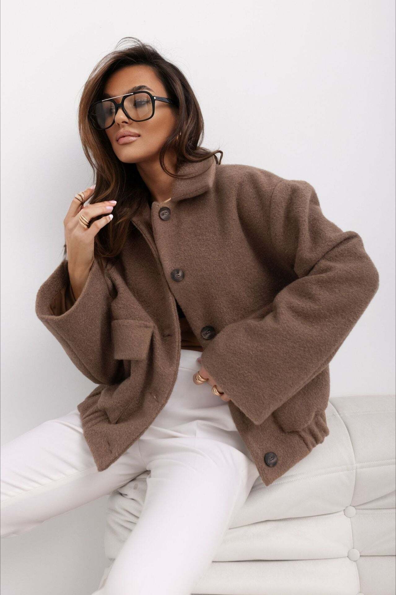 Trendy Solid Wool Pocket Elastic Snap Coat