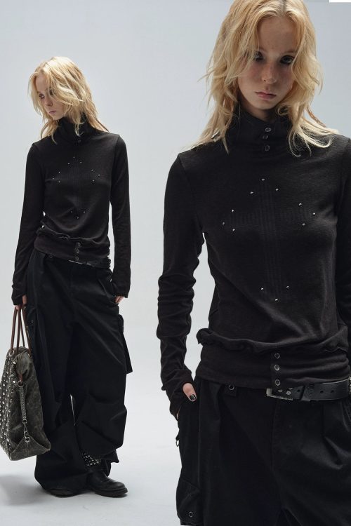 Turtleneck Finger Sleeve T-Shirt