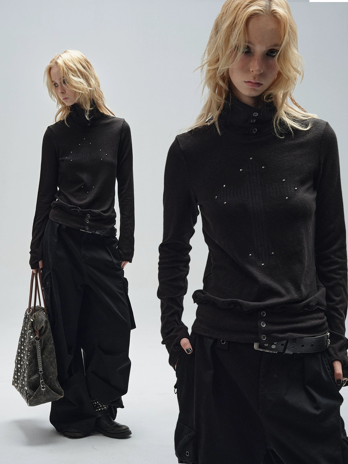 Turtleneck Finger Sleeve T-Shirt Turtleneck Finger Sleeve T-Shirt