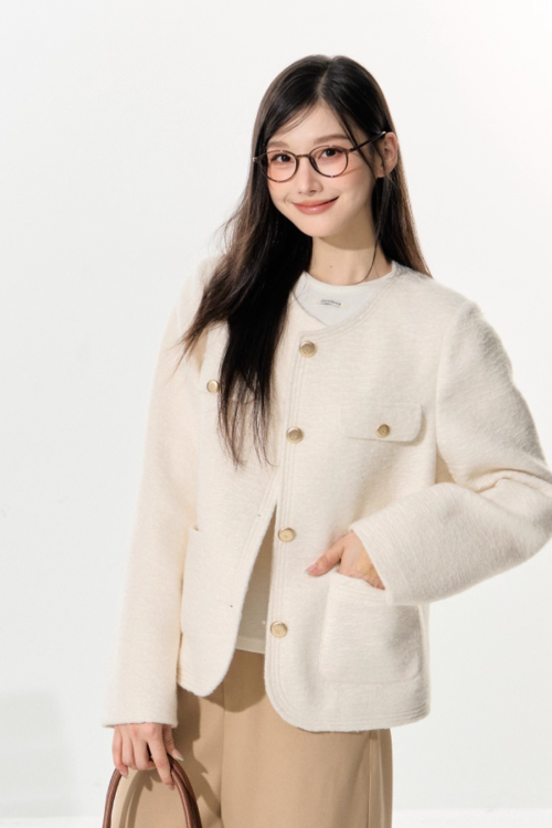 Tweed Jacket / Wide Pants / Long-Sleeve Top