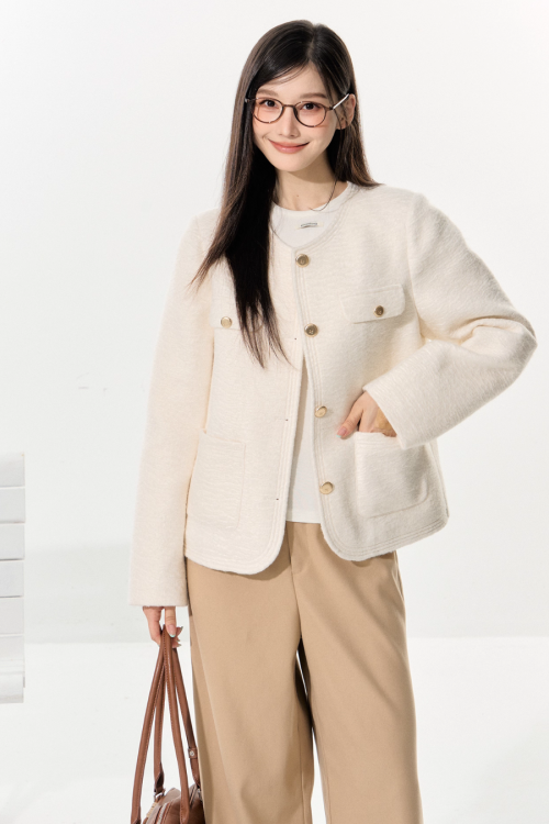 Tweed Jacket / Wide Pants / Long-Sleeve Top