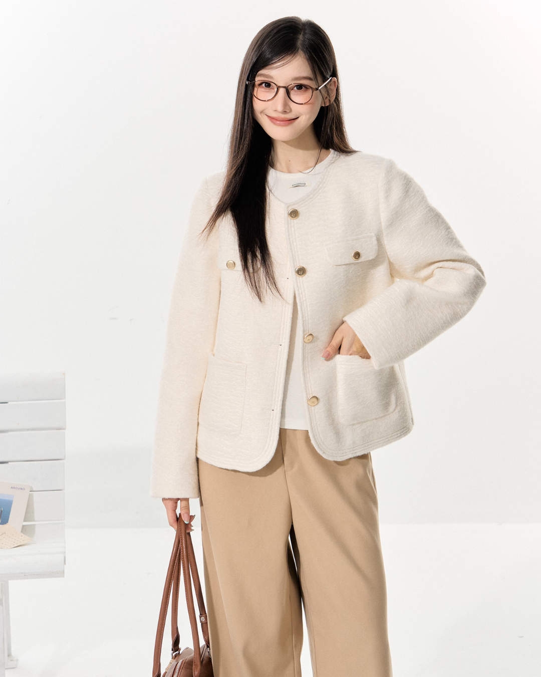 Tweed Jacket / Wide Pants / Long-Sleeve Top Tweed Jacket / Wide Pants / Long-Sleeve Top