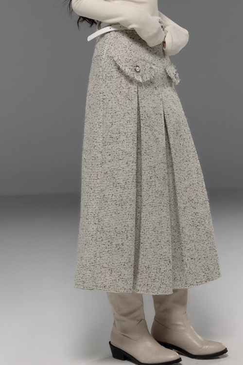 Tweed No-Collar Coat / Shorts / Knee Length Skirt