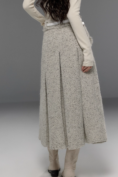 Tweed No-Collar Coat / Shorts / Knee Length Skirt