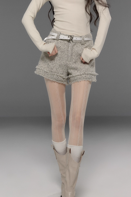 Tweed No-Collar Coat / Shorts / Knee Length Skirt