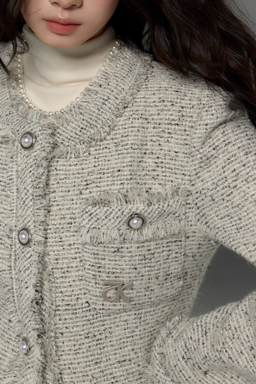 Tweed No-Collar Coat / Shorts / Knee Length Skirt