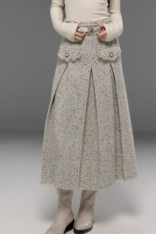 Tweed No-Collar Coat / Shorts / Knee Length Skirt