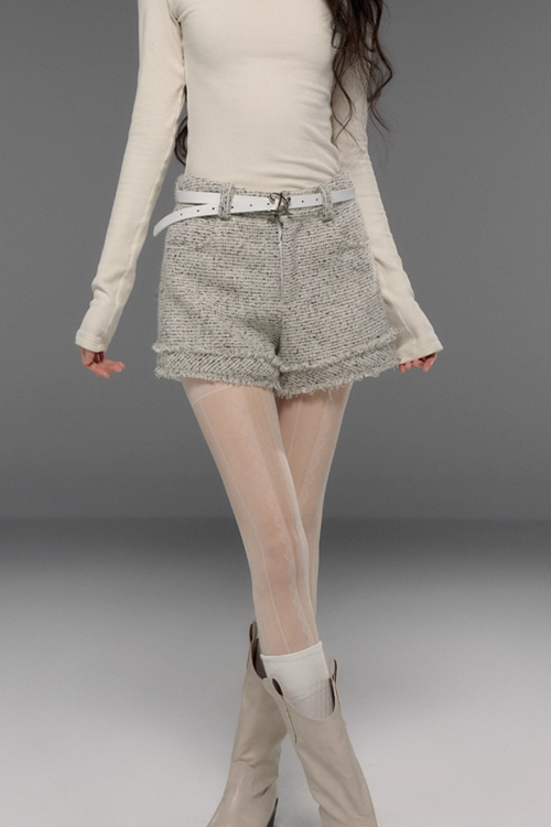 Tweed No-Collar Coat / Shorts / Knee Length Skirt
