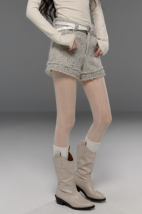 Tweed No-Collar Coat / Shorts / Knee Length Skirt