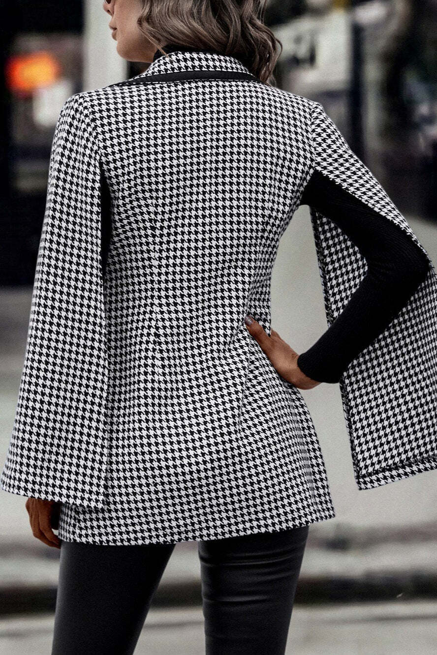 Tweed-style Houndstooth Split Long Sleeve Chic Blazer Tweed-style Houndstooth Split Long Sleeve Chic Blazer