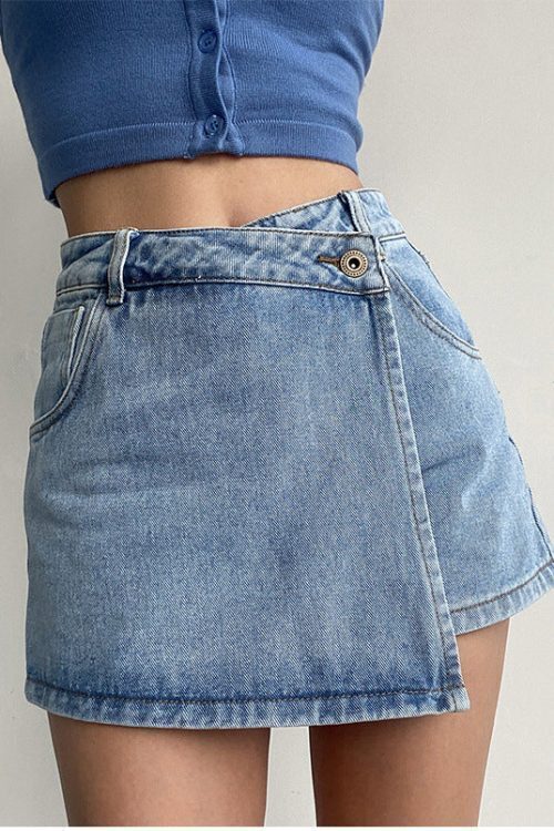 Two In One High Waist A Line Denim Shorts