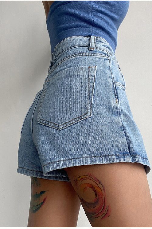 Two In One High Waist A Line Denim Shorts