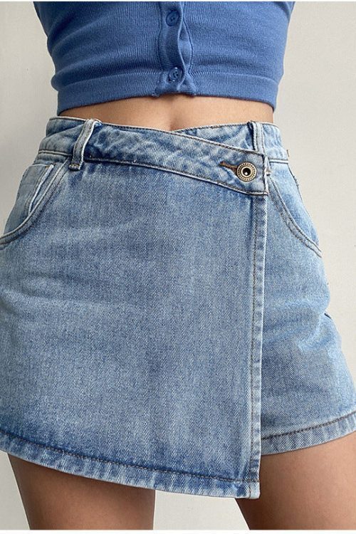 Two In One High Waist A Line Denim Shorts