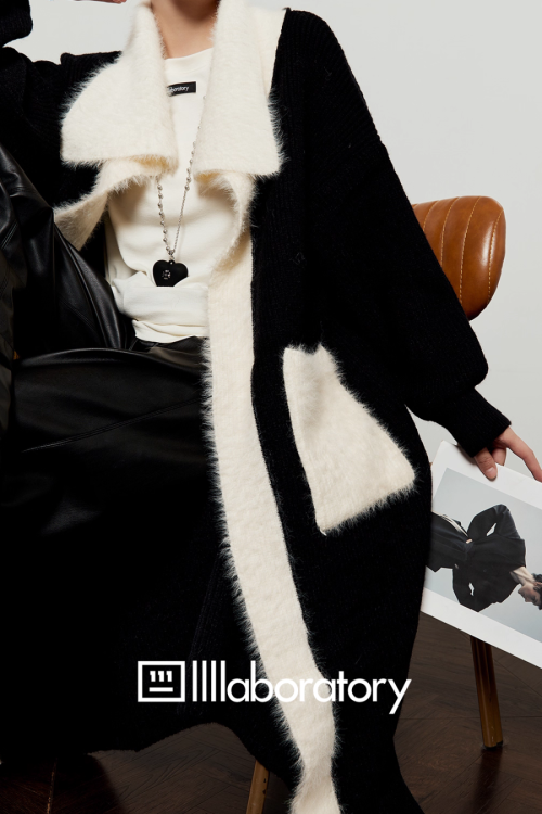 Two-Tone Long Cardigan / Leather Long Pants