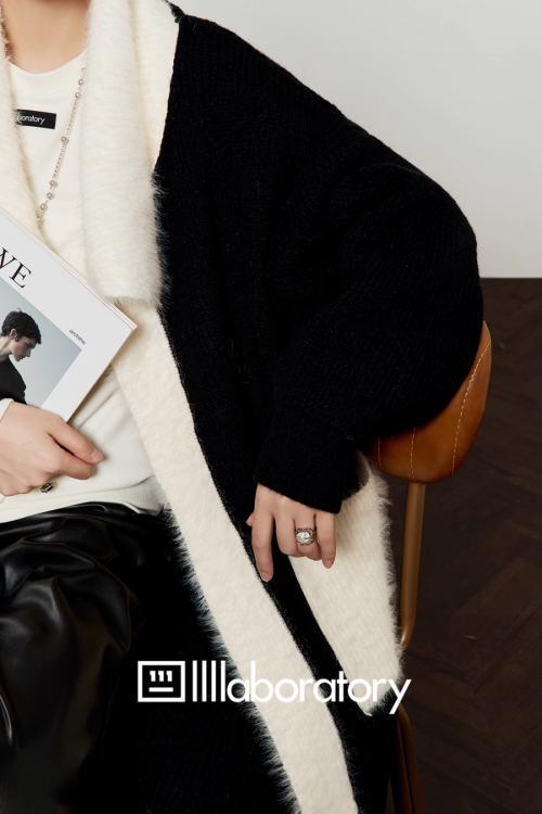 Two-Tone Long Cardigan / Leather Long Pants