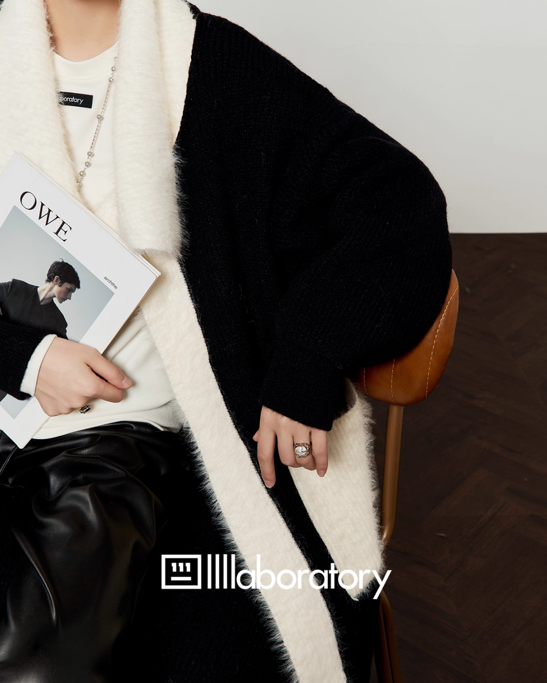 Two-Tone Long Cardigan / Leather Long Pants Two-Tone Long Cardigan / Leather Long Pants