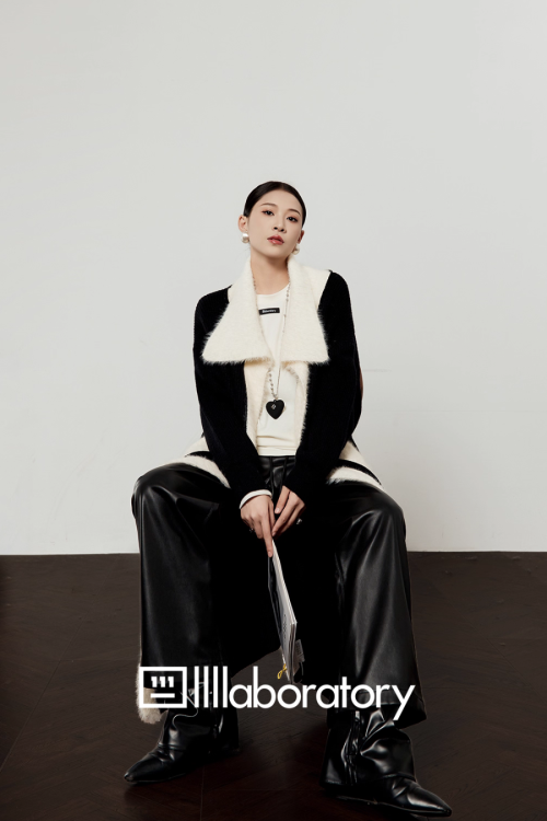 Two-Tone Long Cardigan / Leather Long Pants