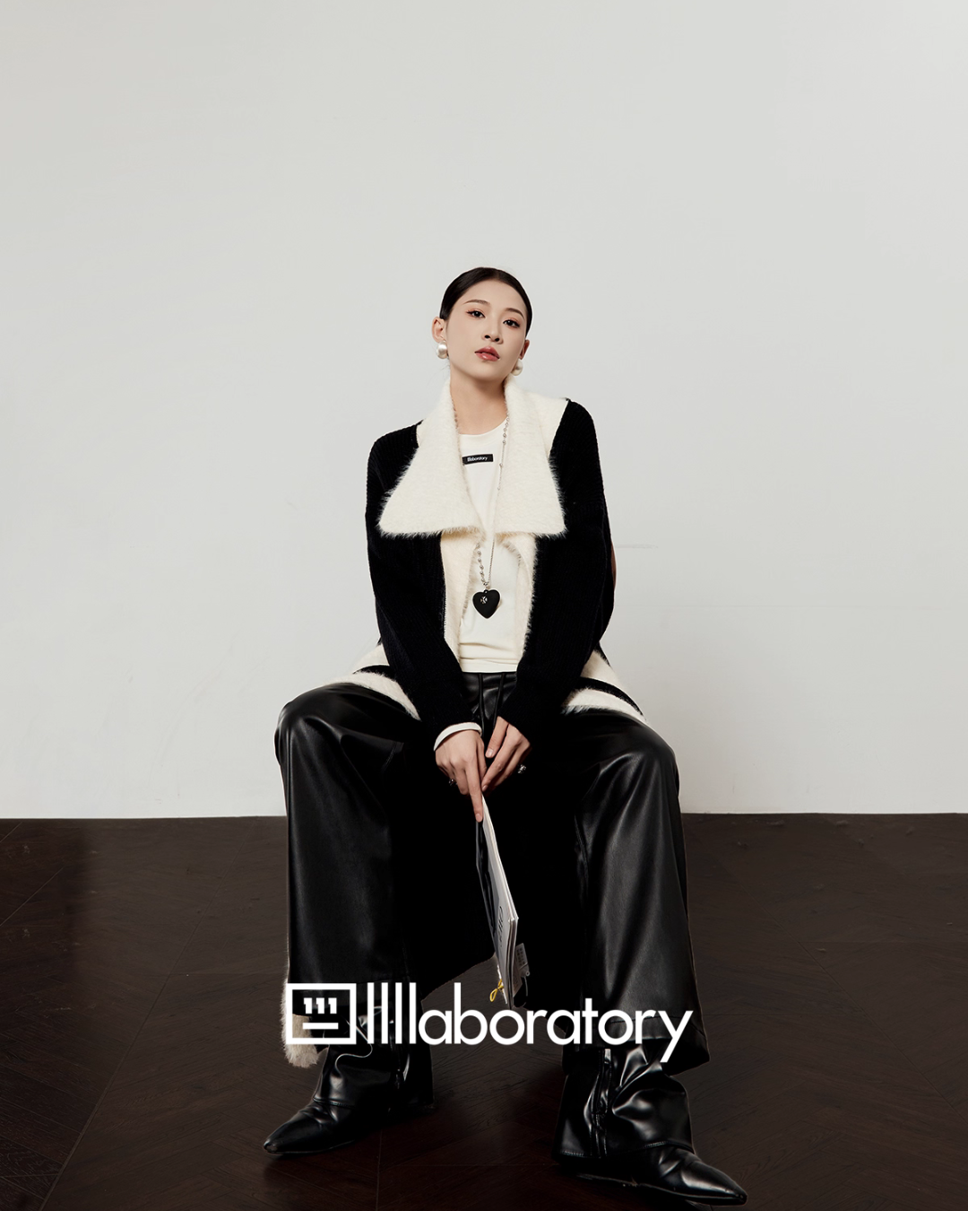 Two-Tone Long Cardigan / Leather Long Pants Two-Tone Long Cardigan / Leather Long Pants