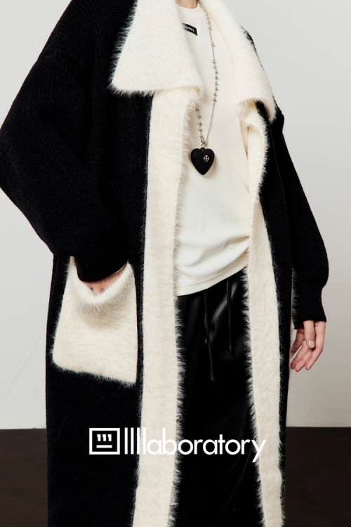 Two-Tone Long Cardigan / Leather Long Pants