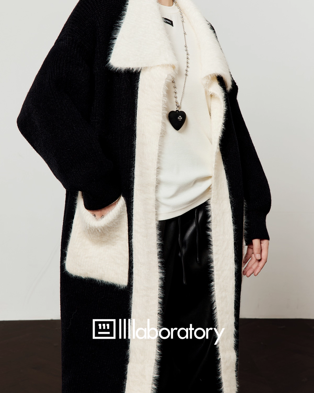 Two-Tone Long Cardigan / Leather Long Pants Two-Tone Long Cardigan / Leather Long Pants