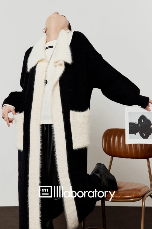 Two-Tone Long Cardigan / Leather Long Pants