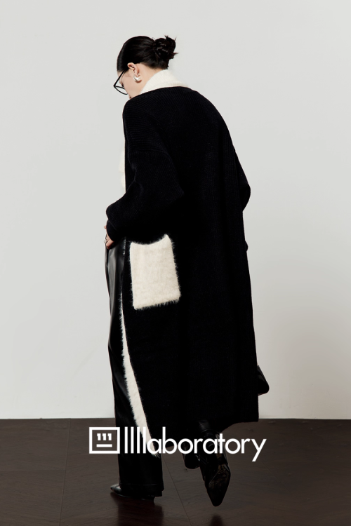 Two-Tone Long Cardigan / Leather Long Pants