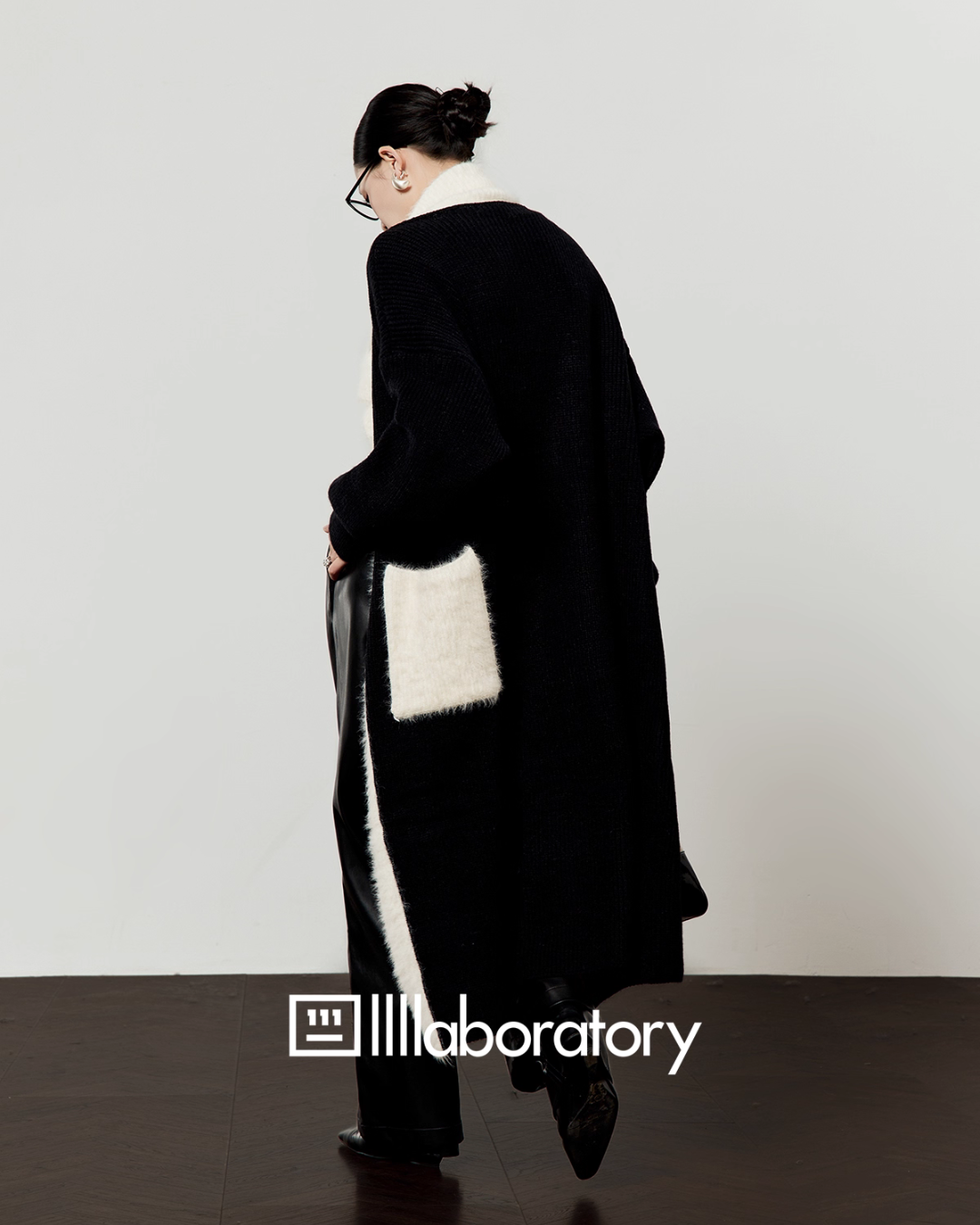 Two-Tone Long Cardigan / Leather Long Pants Two-Tone Long Cardigan / Leather Long Pants