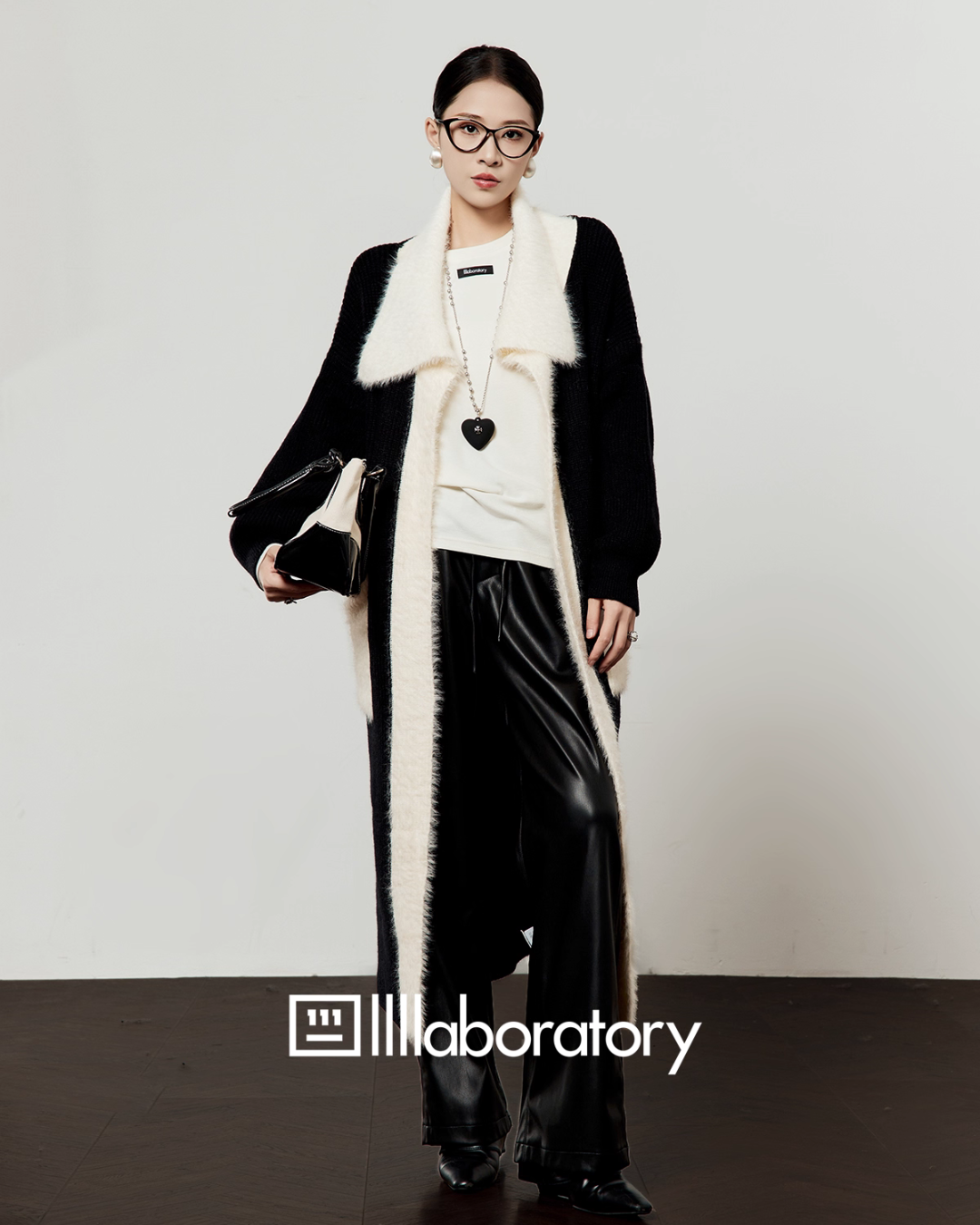 Two-Tone Long Cardigan / Leather Long Pants Two-Tone Long Cardigan / Leather Long Pants
