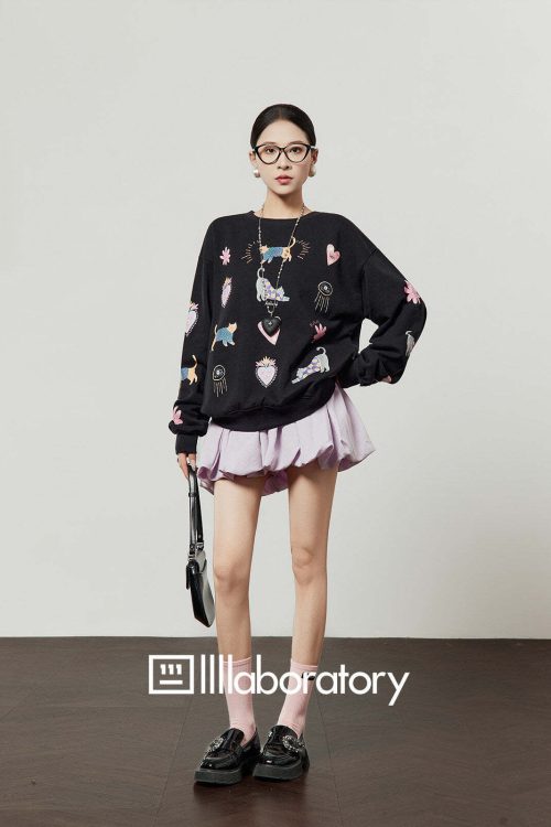 Unique Design Sweatshirt / Balloon Mini Skirt